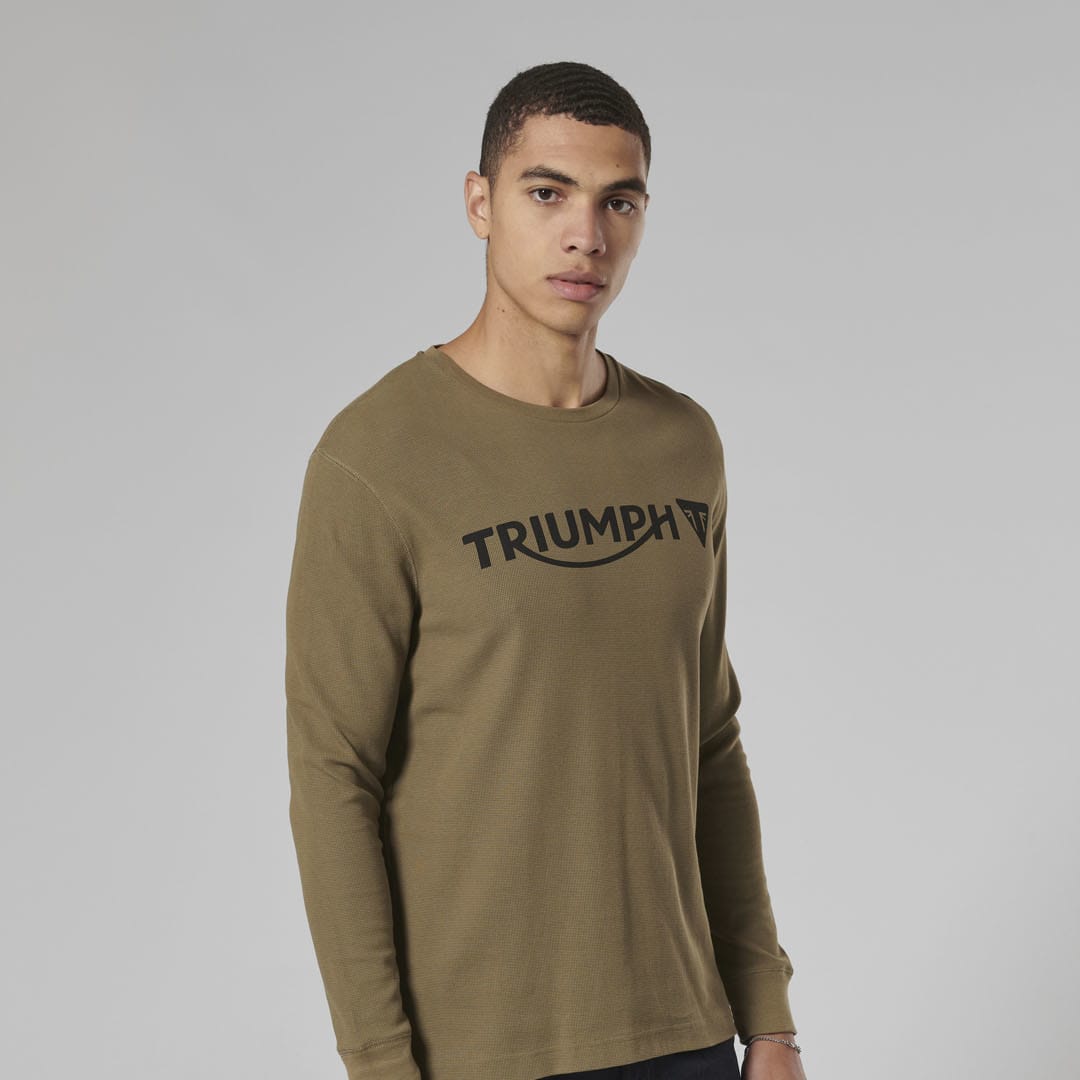 Triumph Mens Bettmann Khaki Long Sleeved Waffle Top