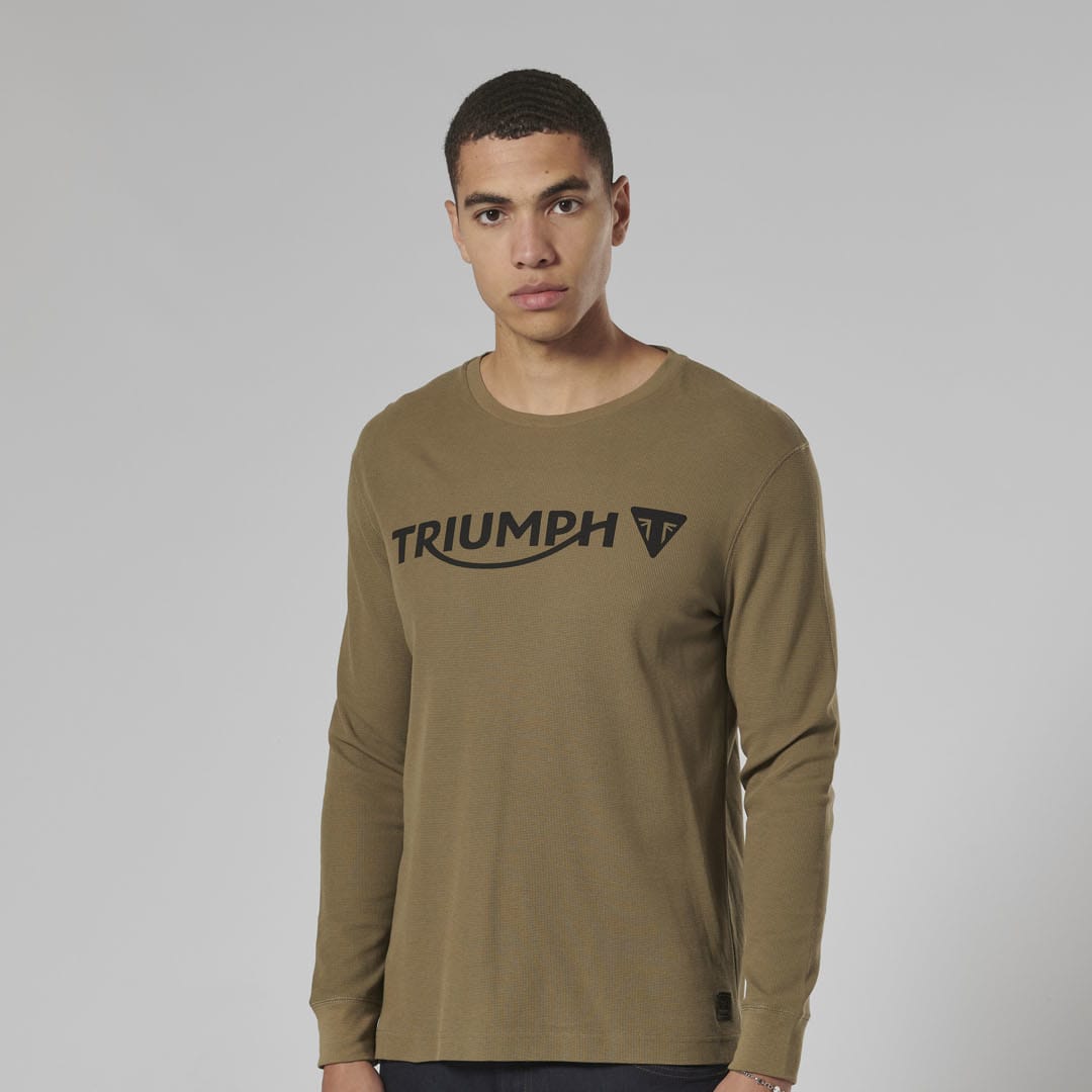 Triumph Mens Bettmann Khaki Long Sleeved Waffle Top