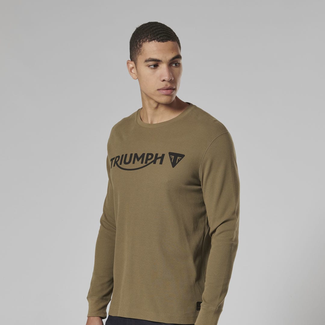 Triumph Mens Bettmann Khaki Long Sleeved Waffle Top